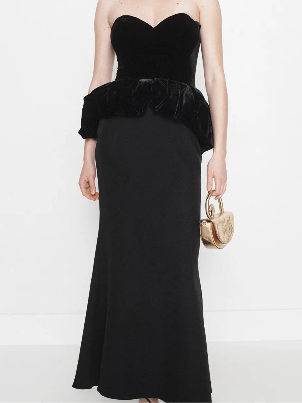 Ieena for Mac Duggal Strapless Velvet Peplum Gown Black Formal‎ Evening Dress